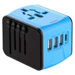 Universaalne rahvusvaheline reisiadapter USB-A, Type-C, Mėlyna