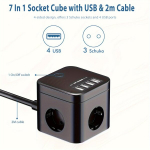 1tk Pistikupesa Kuubik 4 USB-ga, 7-in-1 Multiple Pistikupesa Kuubik