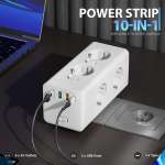 10-in-1 V&auml;liseina Adapter USB ja Pistikupesadega, Juoda