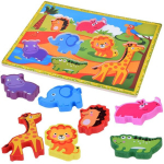 Puidust puzzle safari loomade pusle 7tk sobitamine kujundeid ZA5256
