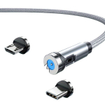 Magnetiline Laadimiskaabel, 540&deg; P&ouml;&ouml;rlev Magnetiline Telefonilaadija Nailonpunutud USB Kaabel., 2M Sidabrinis