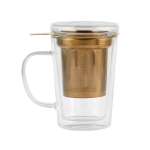Termoklaasist kruus teekannuga Vialli Design Amo 300 ml, kuldset v&auml;rvi