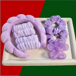 Luksuslik 6-osaline Naistespa Juuste Stiliseerimiskomplekt - Sametpeapaelad, Juukseklambrid ja Randmekaitsed N&auml;opesuks, Nahahoolduseks & Meigiks., 6 dalių/rinkinys Womens Purple Series SPA formavimo įrankių rinkinys