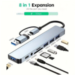 8-&uuml;hes USB jaotur Type-C Adapteriga, 4 USB Porti, TF/SD Kaardilugeja, Audio Pesa.