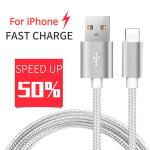2m Nailon USB Laadimiskaabel IPhonei ja Arvuti jaoks, Sidabrinis