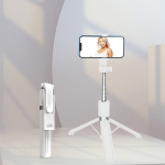 Selfie pulk (Selfie stick) 【130cm】Juhtmevaba Kaugjuhtimispult Selfiepulk Teleskoopstatiiv Reisimiseks V&auml;ljas Vlogimiseks., Baltas