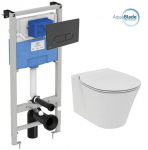 Seinale paigaldatav raamiga WC-pott Komplekti kuulub aeglaselt sulguva kaane ja peidetud s&uuml;steemiga Prosys 120M Ideal Standard Connect Air AquaBlade WC-pott, samuti must tualettpoti nupp.