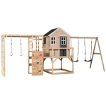 Laste puidust m&auml;nguv&auml;ljak, m&auml;ngumaja kiigega, Wendi Toys M27G-G, hall, 197 x 563 x 242 cm
