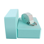 Joogakaubad, korgist joogaplokkide komplekt &ndash; 2 pakk EVA vahtklotse koos rihmaga venitamiseks ja toestamiseks, stiil: roheline;