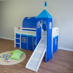 Loft-voodi, lastevoodi redel, lium&auml;gi, torn, 207x150x97 cm, valge