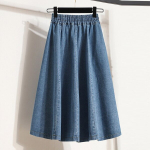 Klassikaline Basic K&otilde;rge V&ouml;&ouml;koha Sinise Teksariidega Plisseeritud Seelik Naised Elastsed Lahtised Mood Bu -Ga_Light Blue_L, L