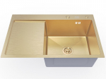 &Uuml;he kraanikaussi valamu 78x50L Gold + tarvikud, Vieno dubens kriauklė su nusausintuvu 78x50L Auksinė + priedai