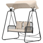 Rotangist aiakiik 2-kohaline Hollywoodi kiik varikatuse ja patjadega, kandev&otilde;ime kuni 240 kg, 149 x 121 x 180 cm, Khaki, Chaki spalvos