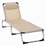 Kokkupandav aia lamamistool koos peatoega, ergonoomiline puhketool, 4-astmeliselt reguleeritava seljatoega, alumiinium, kandev&otilde;ime kuni 120 kg, sobib aeda, terrassile, basseini &auml;&auml;rde, randa, beež