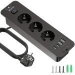Lauaarvuti Toitepistik, 3 EU Pesad, 4 USB Porti, Juoda