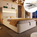 H&uuml;drauliline voodi LED, USB/Type-C, 90x200 cm, ilma madratsita
