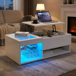 Ristk&uuml;likukujuline t&otilde;stetava pealispinnaga kohvilaud - 100 x 55 x 35 cm - l&auml;ikiv kohvilaud LED-valgustusega - elutoa laud peidetud panipaigaga - valge