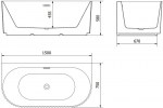 Mexen Sella vann vaba seisev seina&auml;&auml;re soonikuga 150 x 75 cm, valge l&auml;ige, must &uuml;levool - 52711507500-70, 150 x 75 cm
