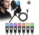 USB-kondensaatormikrofon RGB-valgustuse, statiivi ja pop-filtriga