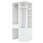 Valge avatud riidekapp, 70 &times; 55 &times; 175 cm, 3 sahtlit, riiulid, riidepuutoru, MDF, magamistuppa ja hoiustamiseks