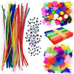 Loominguline komplekt lastele: pom-pomid, niidid, suled, silmad