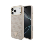 Telefoni&uuml;mbris Guess PU Leather 4G Strass Triangle Logo Gold Frame MagSafe Apple iPhone 18 Pro roosa