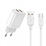 Kiire laadimisega vooluadapter 2 x USB ja USB-C (Type-C) kaabliga