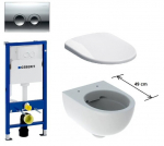 Seinale paigaldatav WC komplekt Geberit SELNOVA COMPAQ Rimfree 49 cm ja WC pott Delta raami ja nupuga, kroom