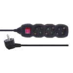 Pikendusjuhe l&uuml;litiga Schuko - 3 pistikupesa, 1,5 m, must, 1,0 mm&sup2;, maandusega