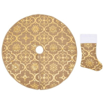 vidaXL luksuslik j&otilde;ulupuu alune lina, sokiga, kollane, 150 cm, kangas