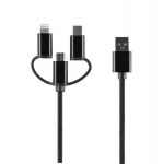 Setty 3in1 kaabel USB - Lightning + USB-C + microUSB 1,0 m 2A must nailon DT