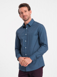 meeste puuvillase mustriga slim fit s&auml;rk - sinine v4 om-shcs-0151, S