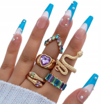 KULDNE RETRO PUNK VINTAGE R&otilde;ngaste SET 5 tk K&auml;&auml;rme s&uuml;da PASTEL Z32, GOLDEN RETRO PUNK VINTAGE žiedų rinkinys 5 vnt.