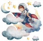 Laste seinakleebised Rocket Space Boy Astronaut 60x120