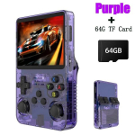 M&auml;ngukonsool R36S Retro pihuarvutiga videom&auml;ngukonsool Linuxi s&uuml;steem 3,5 tolli IPS-ekraaniga kaasaskantav taskuvideopleier 64 GB 10000+ m&auml;ngud, Violetinė 64G