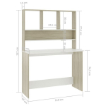 vidaXL kirjutuslaud valge ja Sonoma tamm 110x45x157 cm puitlaastplaat