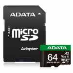 Adata m&auml;lukaart microSD Speed Plus 64GB UHS1 U3 V30 A2 160/140 MB/s
