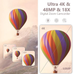 Video kaamera 4k videokaamera hd 48mp ir &ouml;&ouml;n&auml;gemisega vlogimiskaamera youtube'i jaoks, veebikaamera 18x digitaalse suumiga, 3-tolline puuteekraan 30 kaadrit sekundis videokaamera 32 gb sd-kaardi, kaugjuhtimispuldi ja 2