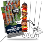 Com-four&reg; 32 x roostevabast terasest kebabivarrast, 22 cm, pikad lihavardad, premium grillvardad, k&ouml;&ouml;giviljavardad komplektis Bbq, grillimiseks, lihale, kebabile ja k&ouml;&ouml;giviljadele (22 cm - 32 t&uuml;kki)
