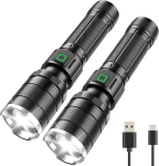 Gearlite laetav led taskulampide komplekt, 2 tk, 10000 luumenit led taskulamp &uuml;liereda 3 režiimiga, ip65 veekindel suumitav taskulamp matkamiseks, matkamiseks, v&auml;litingimustes, h&auml;daolukordadeks