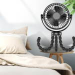 Jahutusventilaatorid lapsevankrile, 360&deg; kaasaskantav lapsevankri ventilaator, patareitoitega, p&ouml;&ouml;ratav, paindlik statiiv, klambriga ventilaator reisimiseks, jooksulindile, golfik&auml;rule (must)