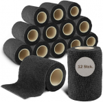 Nilo isekleepuv side - 12 rulli 7.5 cm x 4.5 m / isekleepuv side loomadele ja inimestele / hingav ja elastne side / isekleepuv side musta v&auml;rvi