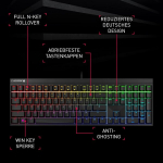 Cherry Mx 2.0s, mehaaniline m&auml;nguriklaviatuur Rgb-valgustusega, saksa paigutus (qwertz), juhtmega, disainitud Saksamaal, Mx Black l&uuml;litid, valge