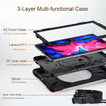Fonrest vastupidav kaitse&uuml;mbris Lenovo Tab P11/p11-plus/p11-5g (tb-j606f/j607f/j616f/j607z) jaoks, 11-tolline h&uuml;briid&uuml;mbris koos aluse, k&auml;epideme, &otilde;larihma, pc + silikoonist kestaga (must)
