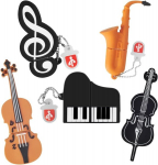 16 Gb x 5 Usb m&auml;lupulk Notes/piano/saxophone/violin/cello, m&auml;lupulk, multifilm m&auml;lupulk, Usb m&auml;lupulk kooli, kontori, auto, arvuti, s&uuml;learvuti jaoks (16 Gb x 5, muusikariistad)