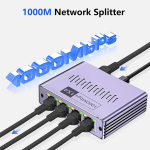 Lan splitter 1 kuni 4, gigabitine v&otilde;rgu splitter 1000 mbps lan switch 4 pordi ethernet splitter 1 kuni 4 arvutile, jaoturile, l&uuml;litile, ruuterile, adsl-ile, digitaaltelevisioonile, t&ouml;&ouml;tab samaaegselt
