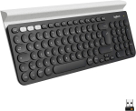 Logitech K780 juhtmevaba klaviatuur, Bluetooth ja 2,4 Ghz &uuml;hendus, Multi Device & Easy-switch funktsioon, integreeritud hoidik, Pc / Mac / tahvelarvuti / nutitelefon, saksa Qwertz paigutus - tumehall / valge