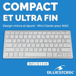 Bluestork &ndash; juhtmevaba bluetooth klaviatuur arvutile, &uuml;hildub windows 11, 10, 8 ja mac os-iga &ndash; mini klaviatuur pc/mac french azerty, kompaktne, &uuml;li&otilde;huke, kerge, vaikne &ndash; uus 2024 (valge)