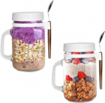 Mumisuto 4 x 500 ml kaerahelbepurk &ouml;&ouml;seks, kaasaskantav &otilde;hukindel kaerahelbepurk &ouml;&ouml;seks, korduvkasutatav jogurtitops kaanega, s&auml;ilituspurk lusikate ja k&auml;epidemega m&uuml;sli, jogurti, salati jaoks (4)