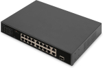 Digitus 18 pordi fast ethernet poe v&otilde;rgul&uuml;liti - 16x 100 mbps rj45 + 1x gbps rj45 combi + 1x sfp port - 19 tolli - 185w poe eelarve - 10/100 mbps